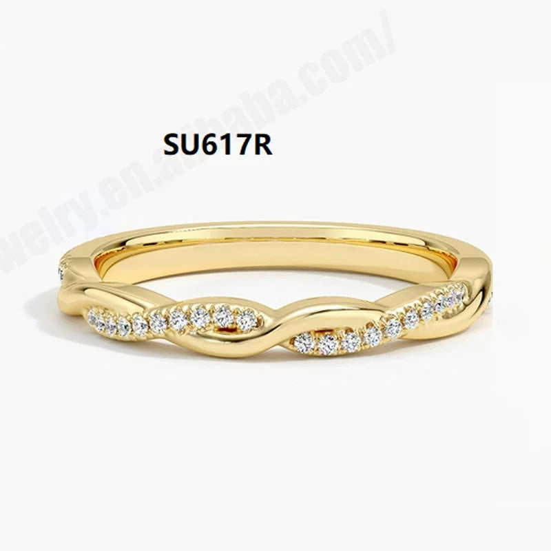Hot-selling minimalist stackable band ring set, niche light luxury style, S925 sterling silver gold-tone moissanite rings