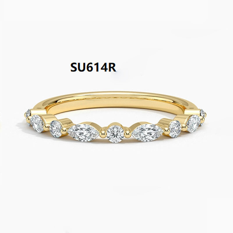 Niche Quiet Luxury Stackable Band Rings, Elegant S925 Sterling Silver Gold-Tone Set With Sparkling Moissanite