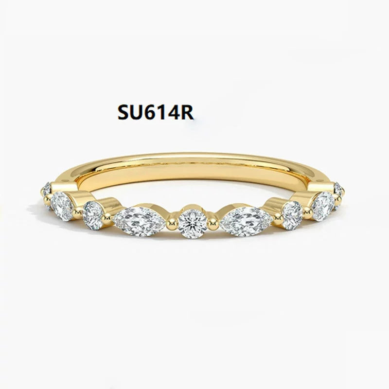 Elegant Stackable Moissanite Band Set, Low-key Niche Style, S925 Sterling Silver Gold-Tone Layering Rings