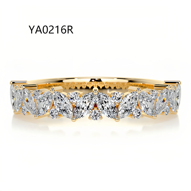 Trendy Minimal Layering Ring Set, Sophisticated Light Luxury, S925 Sterling Silver Gold-Tone Moissanite Stack Rings