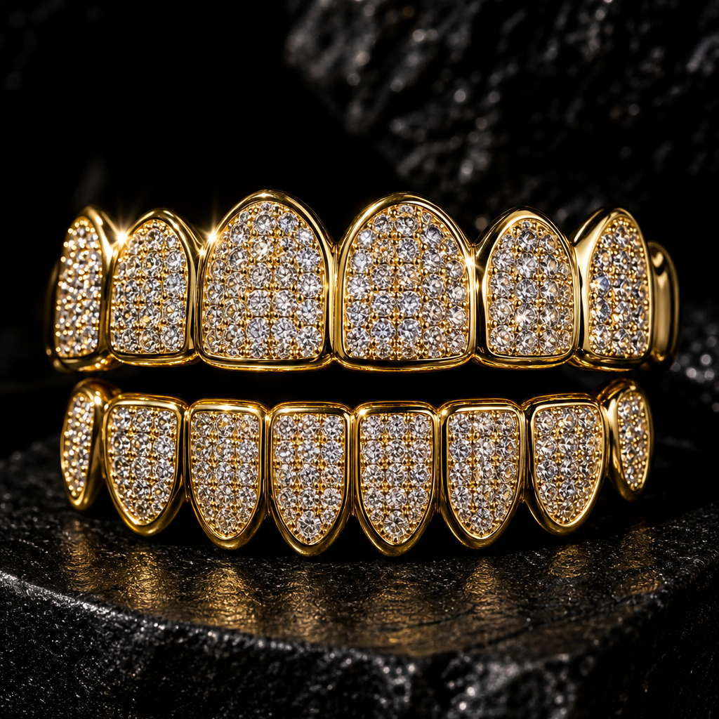 Gold Honeycomb Hip‑Hop Metal Grillz